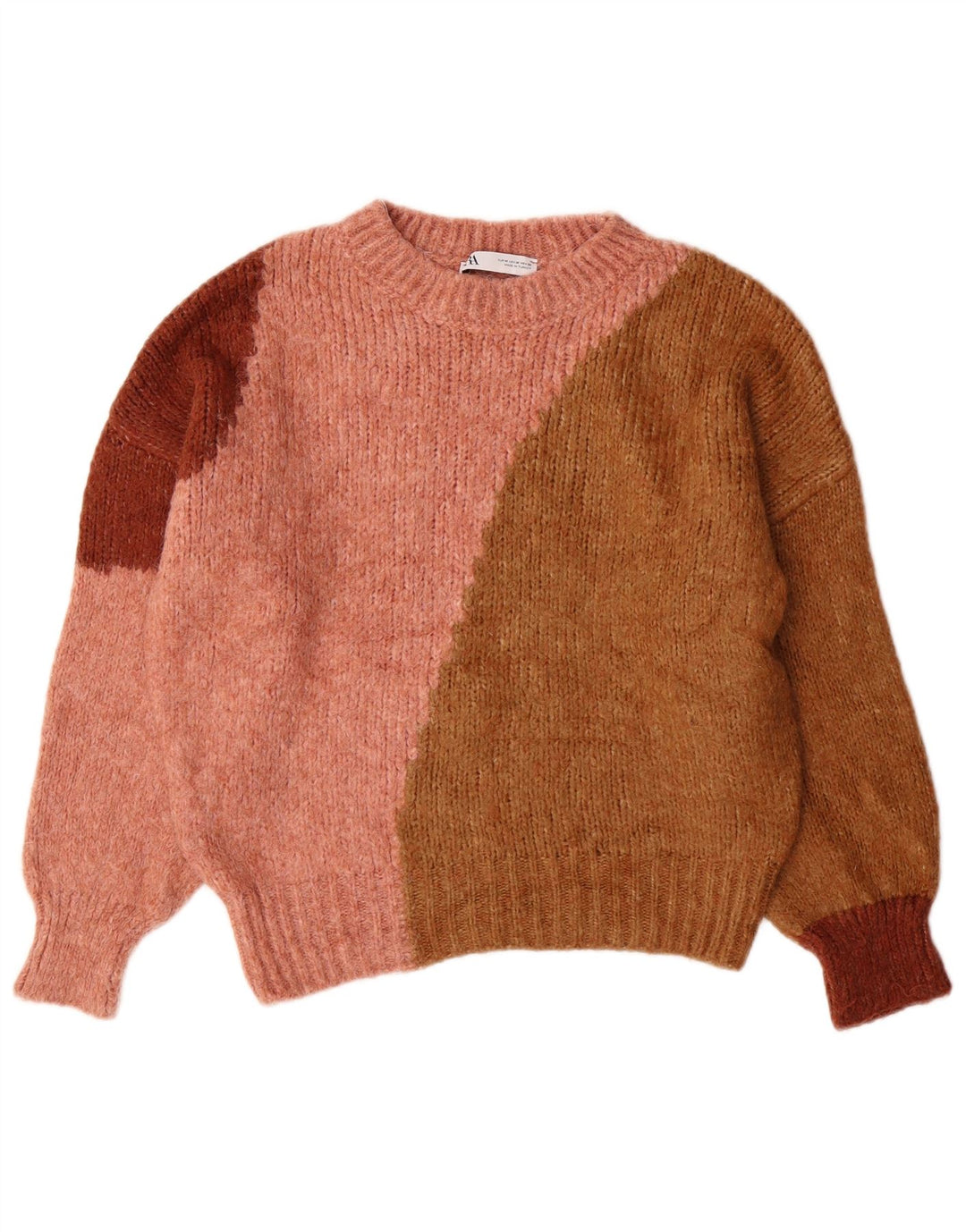 Γυναικείο πουλόβερ ZARA Crew Neck Jumper UK 14 Medium Pink Colourblock Ακρυλικό