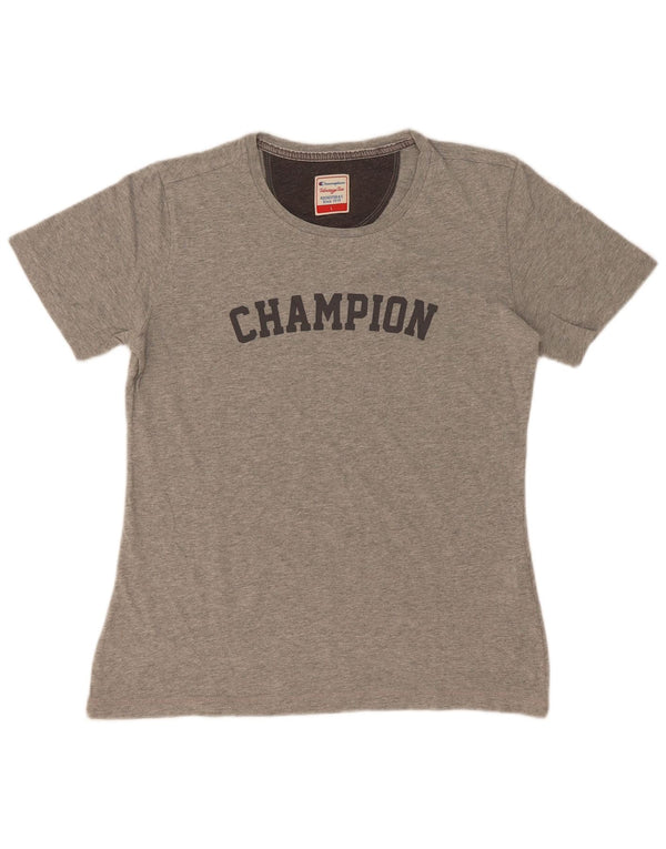 Champion Womens Heritage Fit Graphic T-shirt Top UK 14 Large Grey Flecked