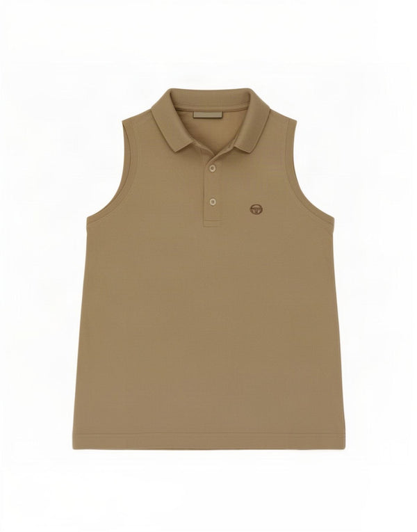 Sergio Tacchini γυναικείο αμάνικο μπλουζάκι πόλο UK 12 μεσαίο βαμβακερό μπεζ
