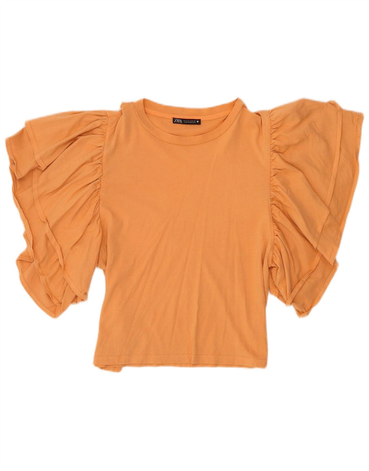 Zara Γυναικεία μπλούζα μπλούζας Crop UK 10 Small πορτοκαλί βαμβακερό