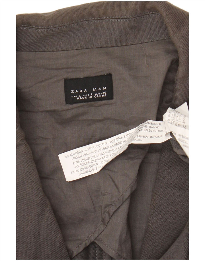 Zara Ανδρικό πλεκτό σακάκι 2 κουμπιών UK 40 μεγάλο γκρι βαμβακερό