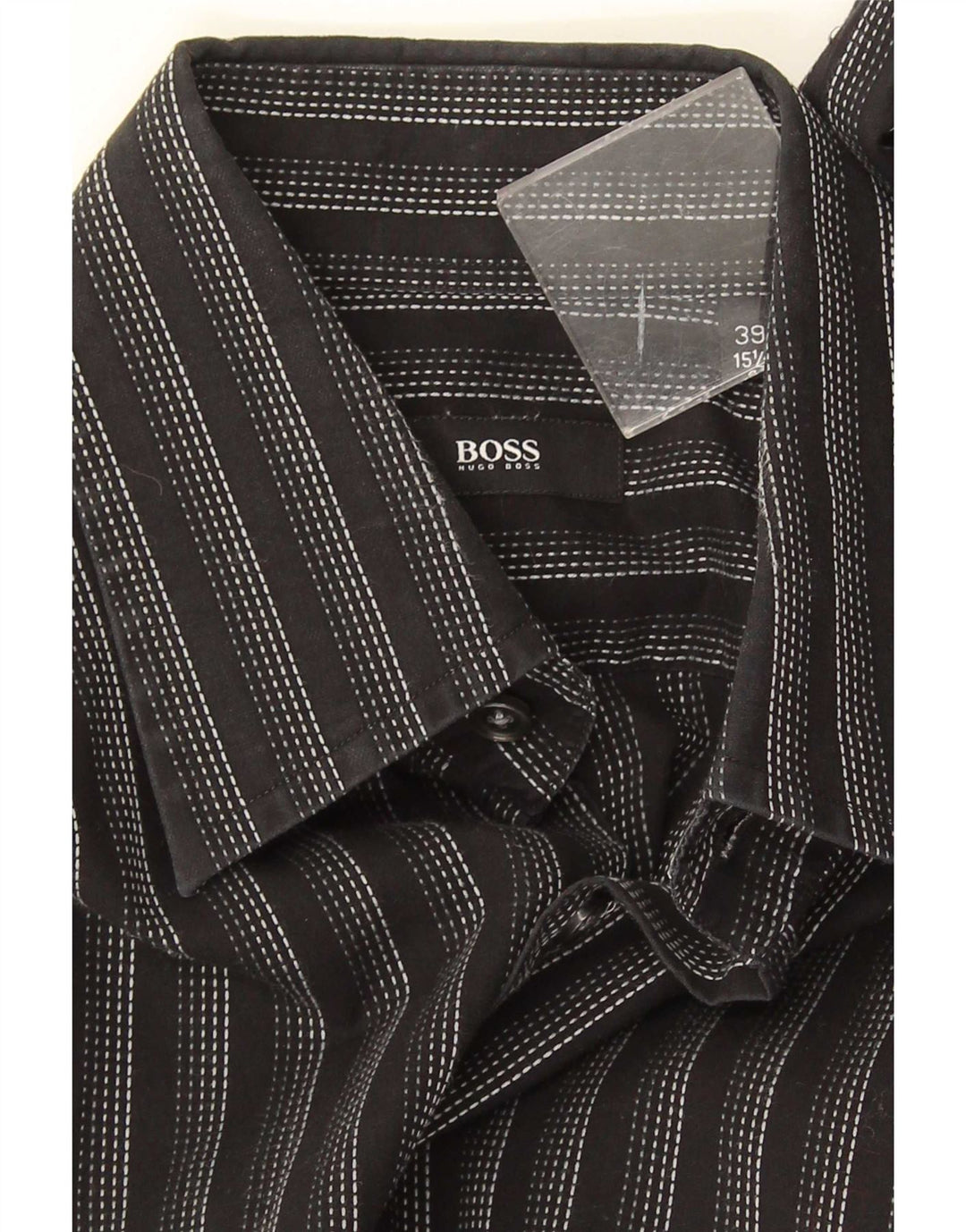 Ανδρικό πουκάμισο Hugo Boss 39 15 1/2 μέτριο μαύρο ριγέ