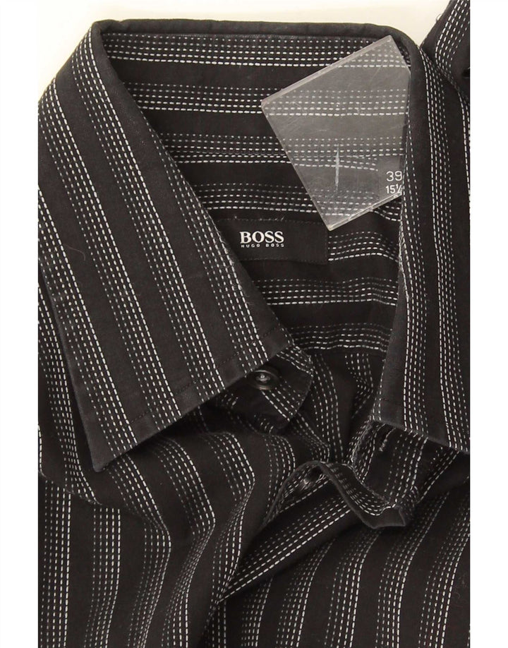 Ανδρικό πουκάμισο Hugo Boss 39 15 1/2 μέτριο μαύρο ριγέ