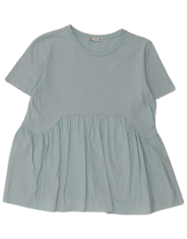 Zara Γυναικεία Μπλούζα Τοπ UK 12 Medium Blue Cotton