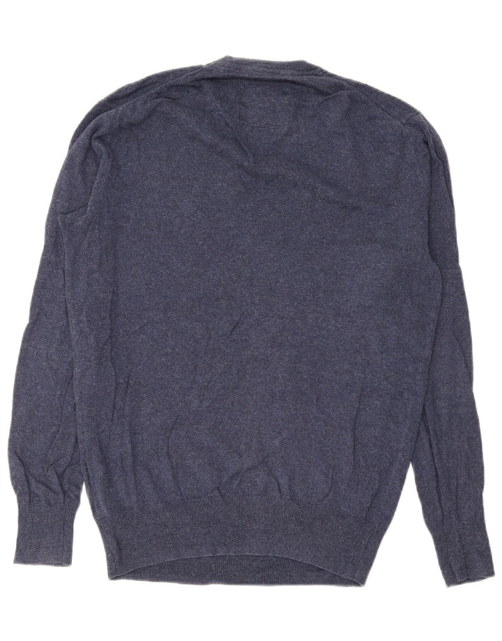 Superdry Ανδρικό πουλόβερ με λαιμόκοψη με V λαιμόκοψη, μεσαίο μπλε βαμβακερό