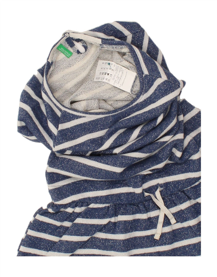 BENETTON Girls Drop Waist Dress 8-9 Years Large Blue Striped Cotton Vintage Benetton and Second-Hand Benetton from Messina Hembry 