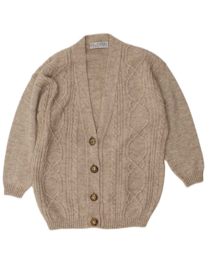 Vintage γυναικείο oversized ζακέτα πουλόβερ UK 14 μεσαίο μπεζ μαλλί