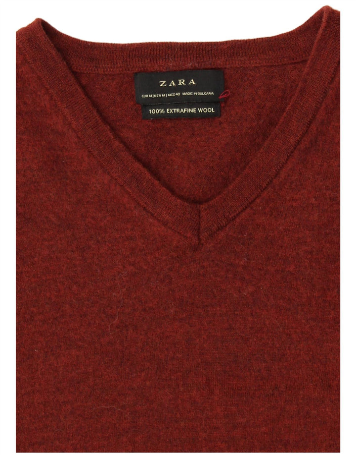 Γυναικείο πουλόβερ ZARA Crop με V λαιμόκοψη UK 12 μεσαίο καφέ μαλλί