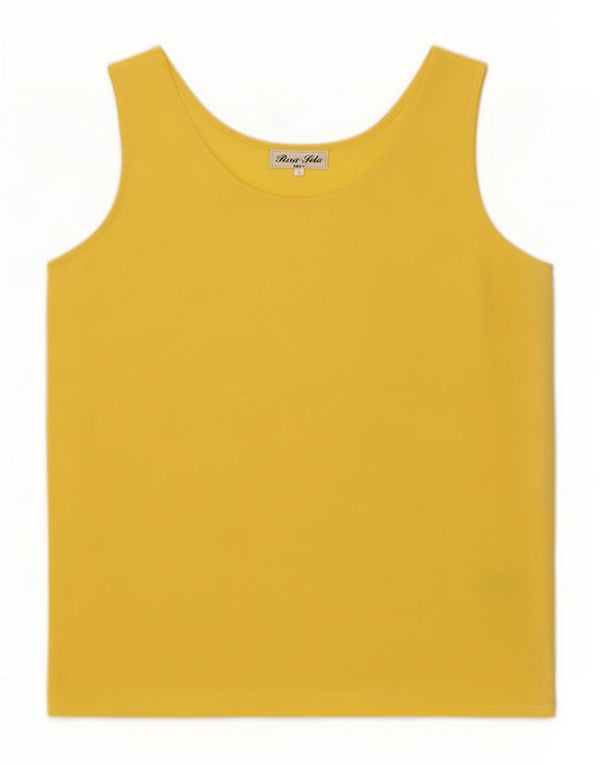 Vintage γυναικεία αμάνικη μπλούζα τοπ UK 14 Large Yellow Silk