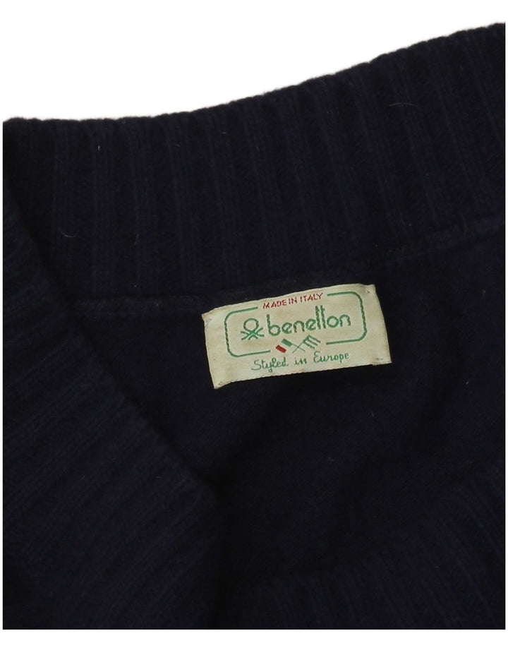 BENETTON Γυναικείο πουλόβερ με λαιμό σκάφος UK 12 Medium Navy Blue Acrylic