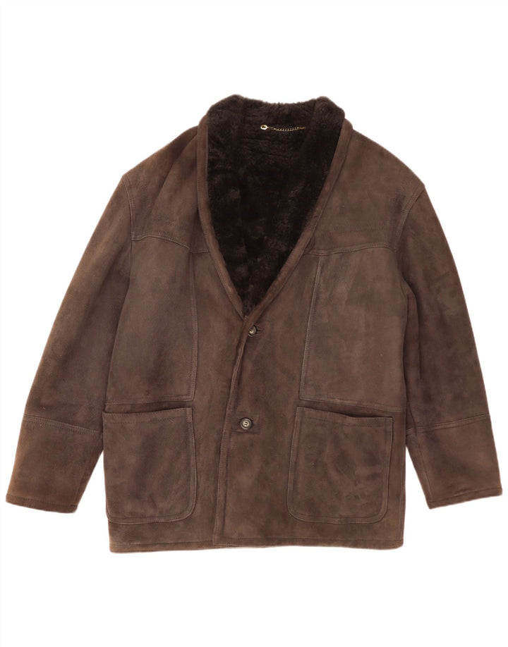 Vintage Ανδρικό Shearling Jacket IT 48 Medium Grey Leather