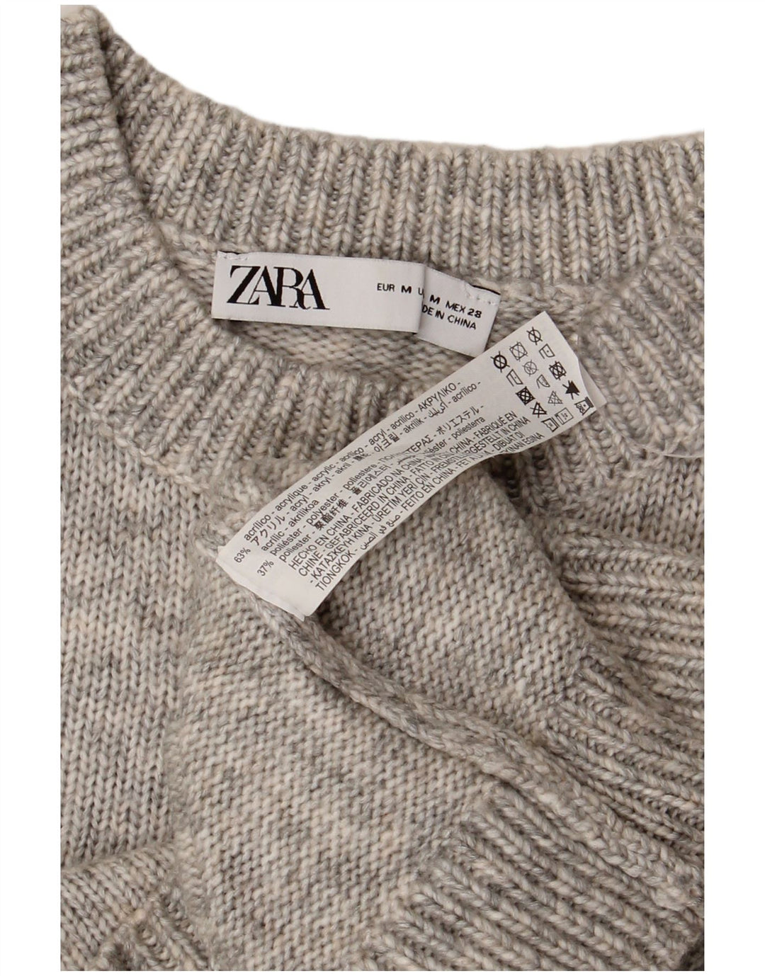 Γυναικείο πουλόβερ ZARA Crop Crew Neck Jumper UK 12 Medium Grey Flecked