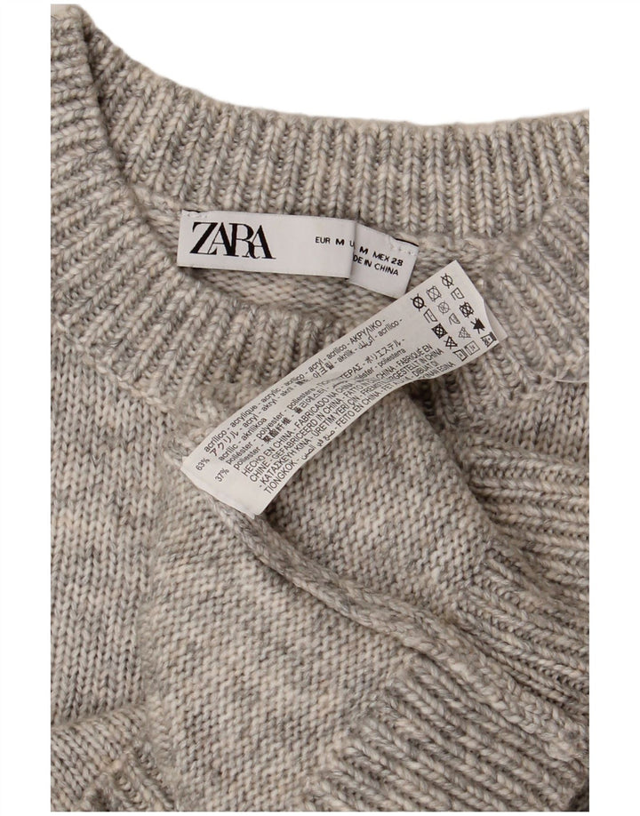 Γυναικείο πουλόβερ ZARA Crop Crew Neck Jumper UK 12 Medium Grey Flecked