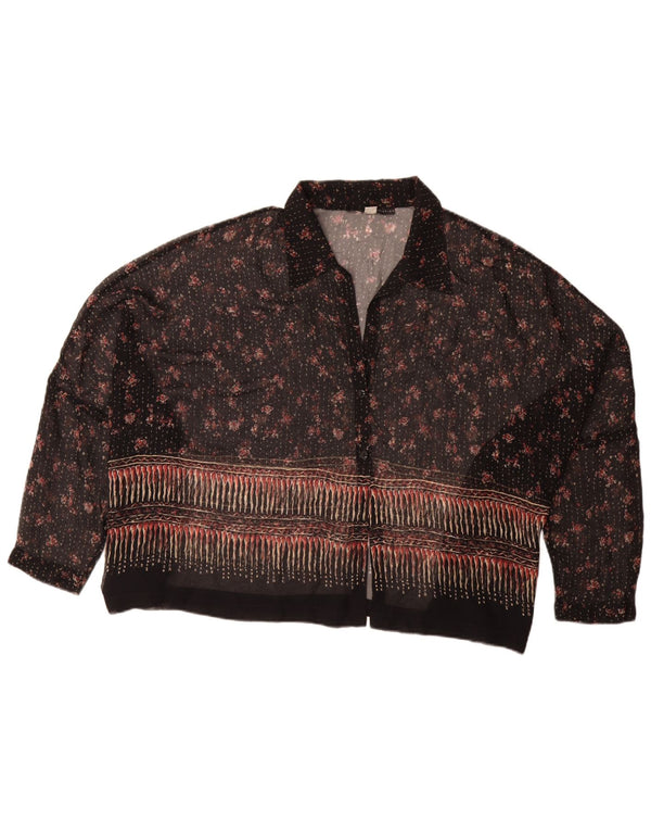 Peruvian Connection Γυναικείο πουκάμισο 3/4 Μπλούζα UK 16 Large Black Floral