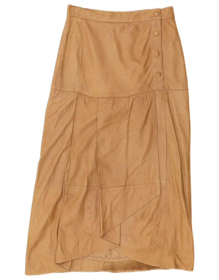 VINTAGE Γυναικεία Ψηλόμεση Δερμάτινη Φούστα IT 42 Medium W26 Καφέ