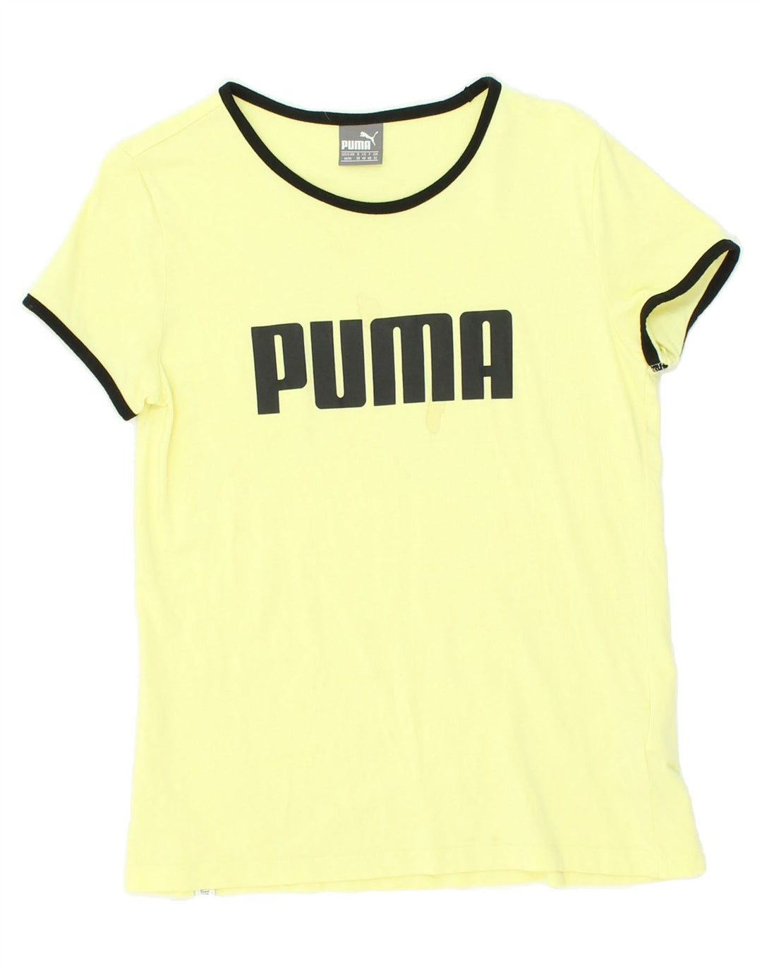 PUMA Womens Graphic T-Shirt Top UK 12 Medium  Yellow Cotton | Vintage Puma | Thrift | Second-Hand Puma | Used Clothing | Messina Hembry 
