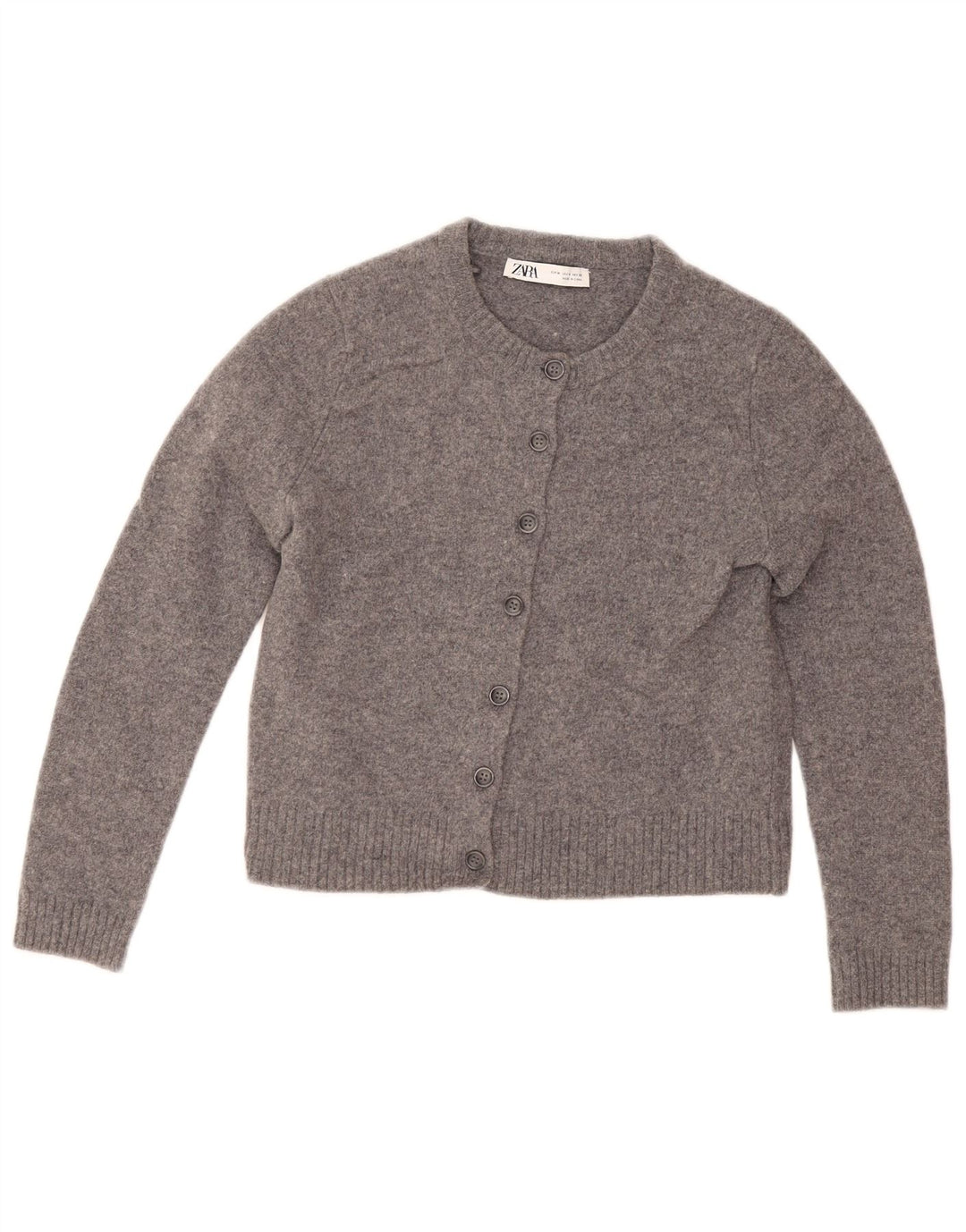 Zara Γυναικείο πουλόβερ ζακέτα Crop UK 12 Medium Grey Wool