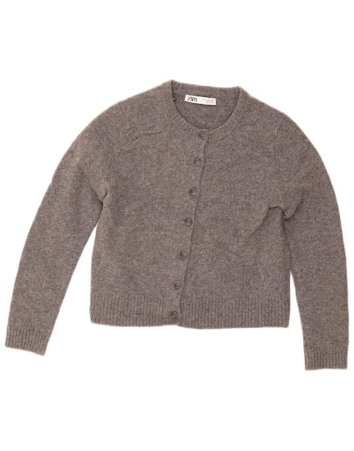 Zara Γυναικείο πουλόβερ ζακέτα Crop UK 12 Medium Grey Wool