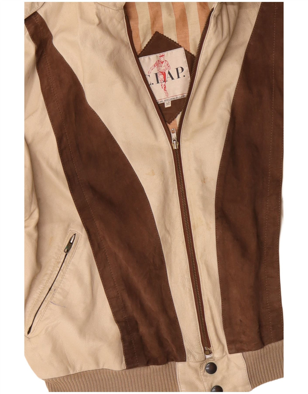 Ανδρικό δερμάτινο μπουφάν VINTAGE Military IT 50 Large Beige Colourblock