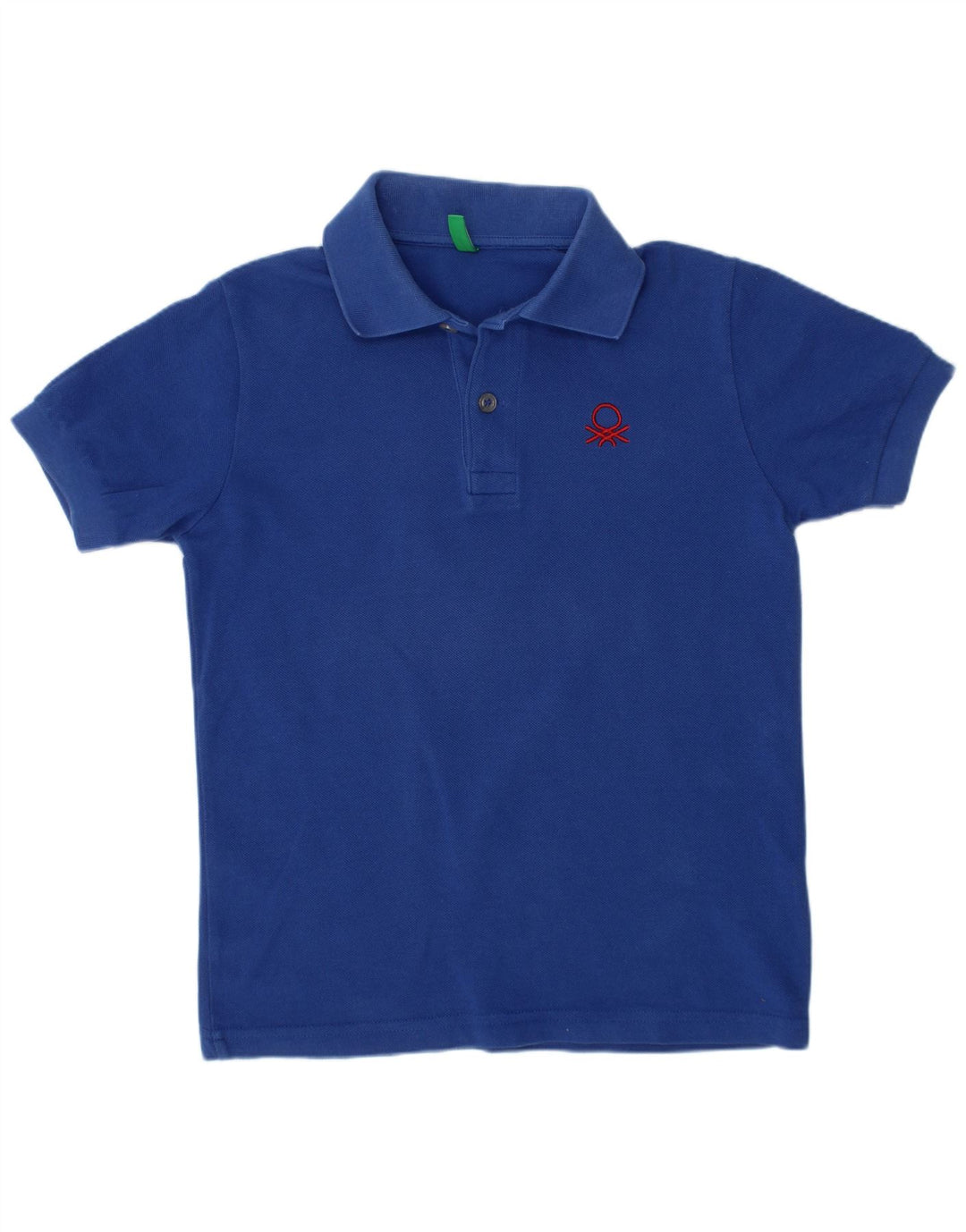 BENETTON Boys Polo Shirt 7-8 Years Medium Blue Cotton