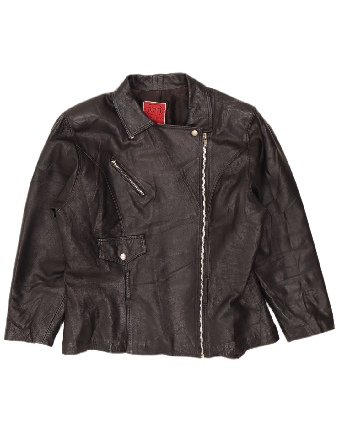 Vintage Γυναικείο Δερμάτινο Μπουφάν Biker UK 14 Μεσαίο Μαύρο