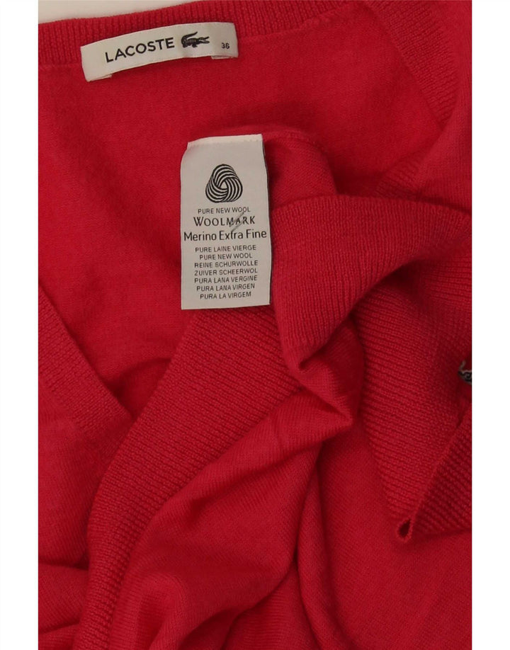 Γυναικείο πουλόβερ Lacoste με λαιμόκοψη, μέγεθος 36, μικρό κόκκινο μαλλί Merino