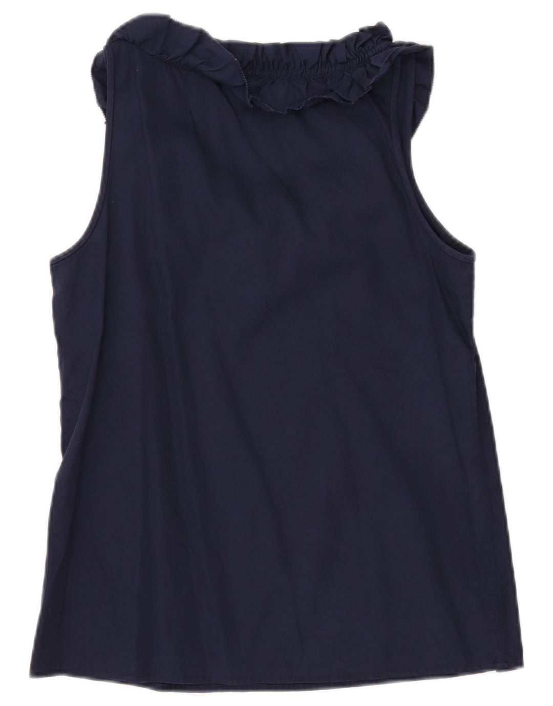 J. CREW Womens Ruffle Front Sleeveless Blouse Top US 4 Small Navy Blue