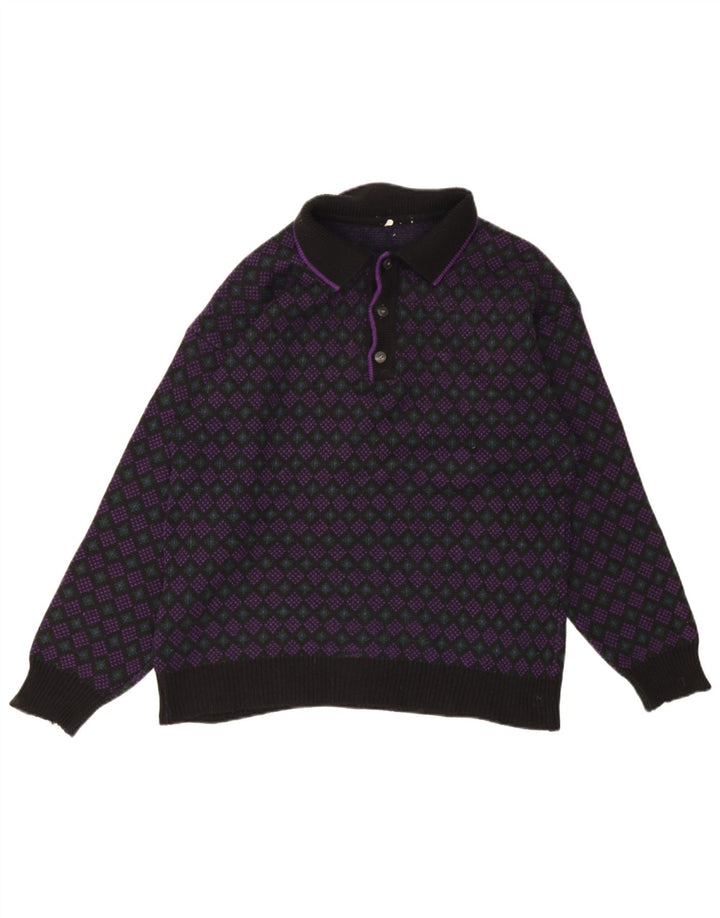 Vintage Ανδρικό Πόλο πουλόβερ με λαιμόκοψη Μεσαίο Πολύχρωμο Γεωμετρικό