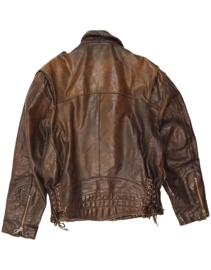 Vintage Ανδρικό Δερμάτινο Μπουφάν Biker UK 38 Δερμάτινο Μεσαίο Καφέ