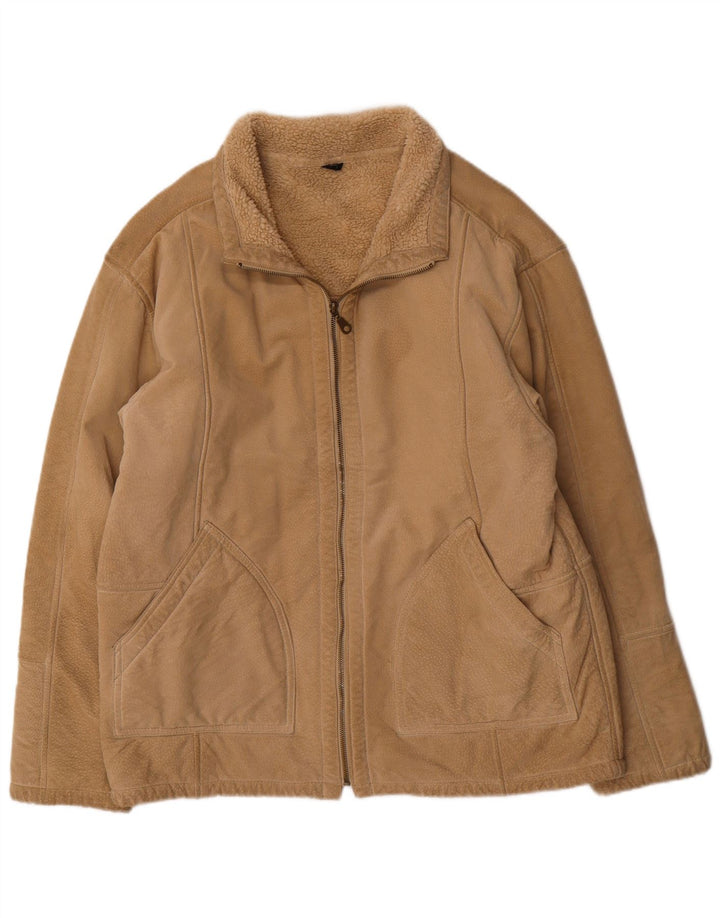 Vintage Ανδρικό Bomber Shearling Jacket UK 38 Medium Beige Shearling