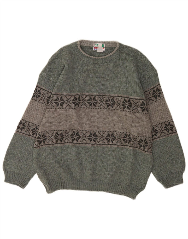 Ανδρικό πουλόβερ Bresci Crew Neck Jumper Medium Green Fair Isle