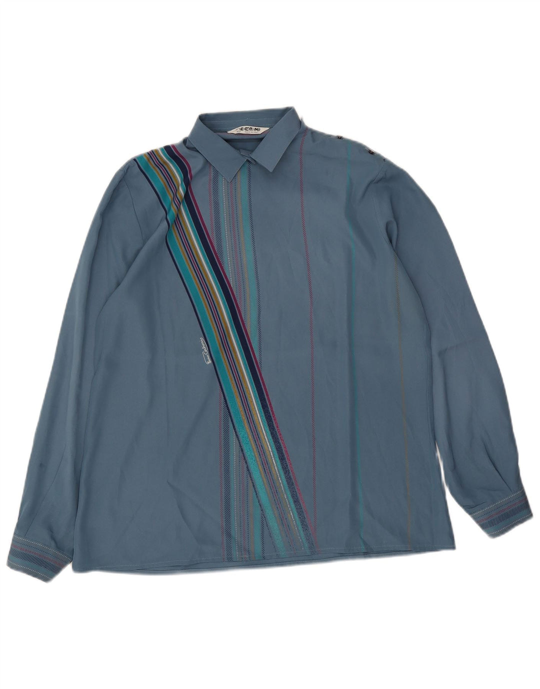 Vintage γυναικείο πουλόβερ πουκάμισο IT 48 XL μπλε ριγέ πολυεστέρα
