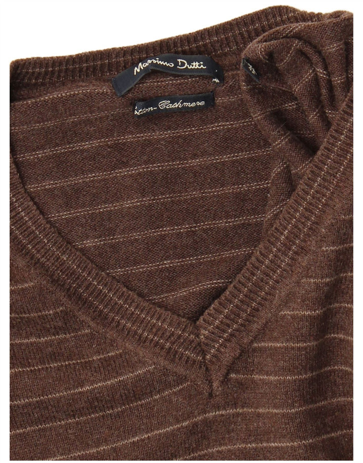 Ανδρικό πουλόβερ Massimo Dutti με V λαιμόκοψη XL Καφέ ριγέ