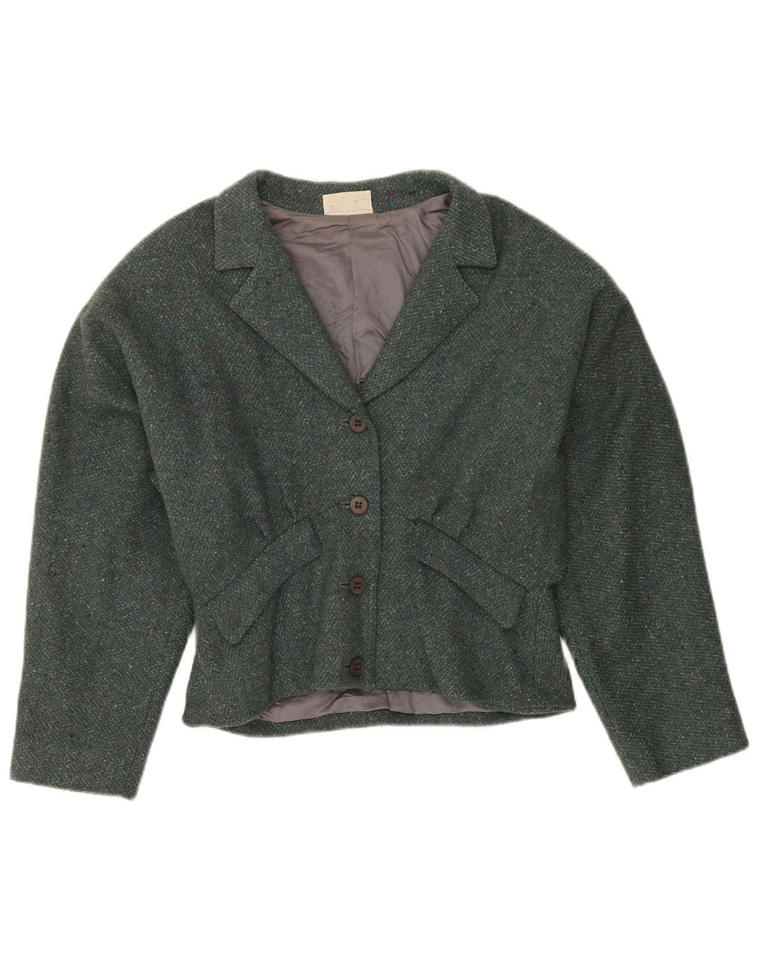 Vintage γυναικείο σακάκι blazer με 4 κουμπιά UK 12 Μεσαίο πράσινο ψαροκόκκαλο