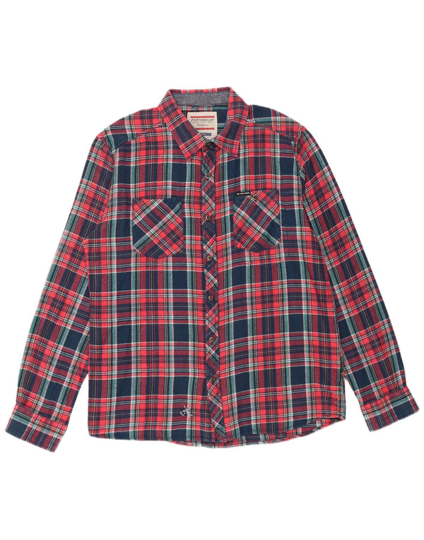 PEPE JEANS Mens Slim Fit Flannel Shirt XL Multicoloured Check Cotton