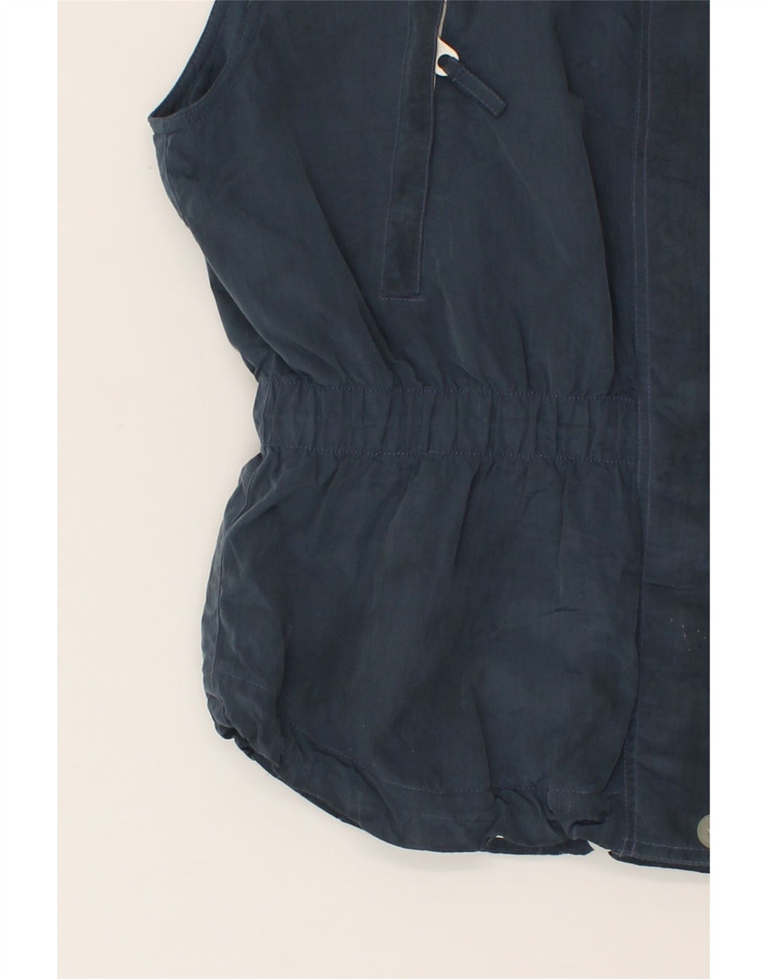 VINTAGE Womens Graphic Gilet EU 40 Medium Navy Blue Nylon Vintage Vintage and Second-Hand Vintage from Messina Hembry 