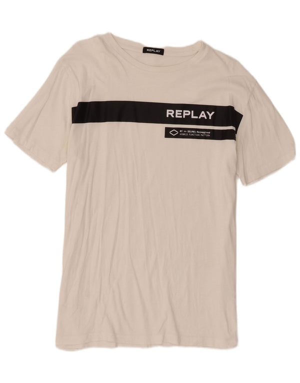 Ανδρικό γραφικό T-Shirt Replay Top 2XL Λευκό, βαμβακερό