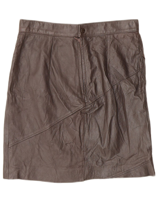 Vintage Γυναικεία Μίνι Δερμάτινη Φούστα IT 46 Large W28 Καφέ Δερμάτινη