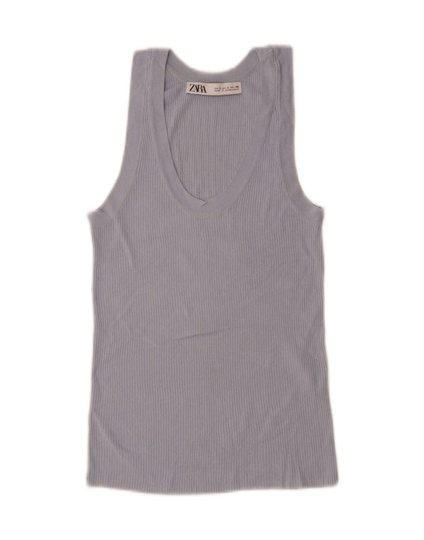 Zara Γυναικείο Γιλέκο Τοπ UK 10 Small Blue Viscose