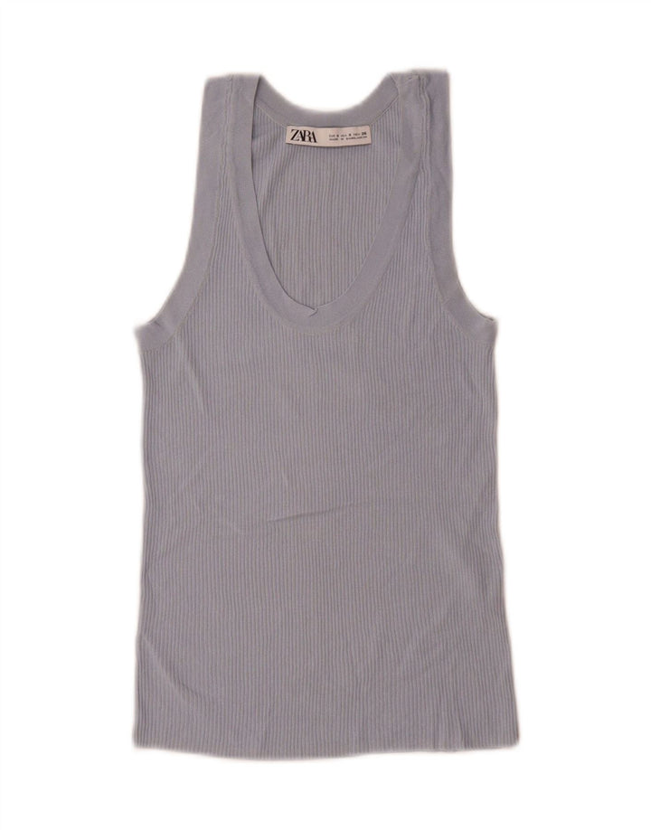 Zara Γυναικείο Γιλέκο Τοπ UK 10 Small Blue Viscose