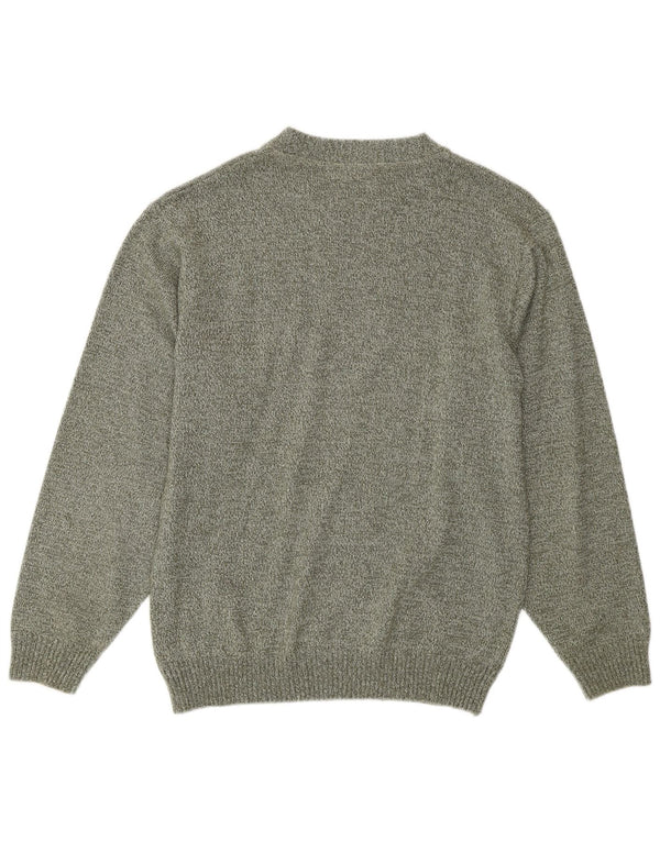 Vintage ανδρικό πουλόβερ με λαιμόκοψη UK 34/36 XS πράσινο γεωμετρικό βαμβάκι