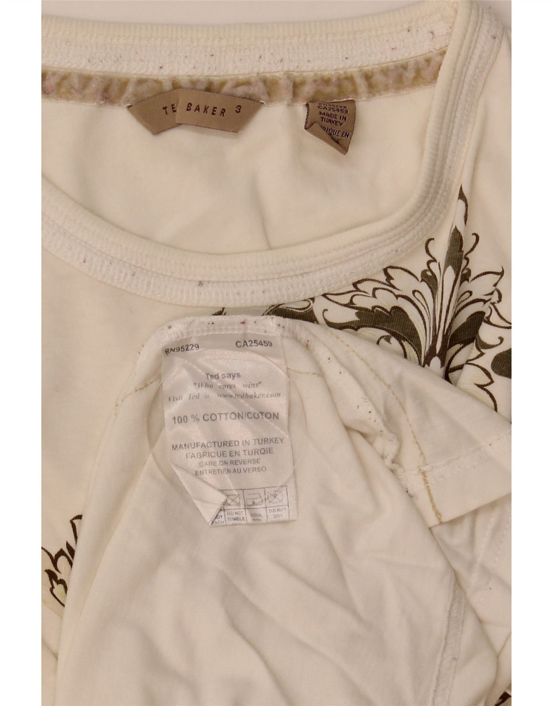 Ανδρικό T-Shirt γραφικό Ted Baker Top Size 3 Μέτριο λευκό βαμβακερό