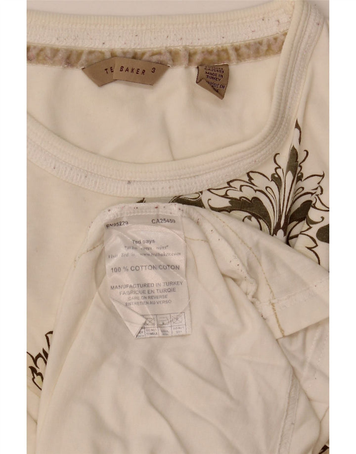Ανδρικό T-Shirt γραφικό Ted Baker Top Size 3 Μέτριο λευκό βαμβακερό