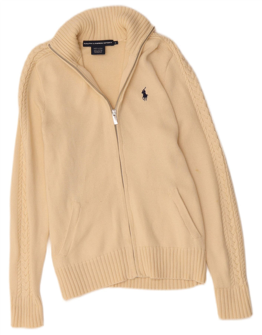 RALPH LAUREN Γυναικείο πουλόβερ ζακέτα UK 10 Small Beige βαμβακερό