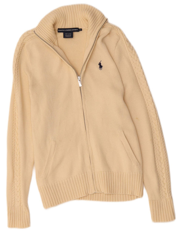 RALPH LAUREN Γυναικείο πουλόβερ ζακέτα UK 10 Small Beige βαμβακερό