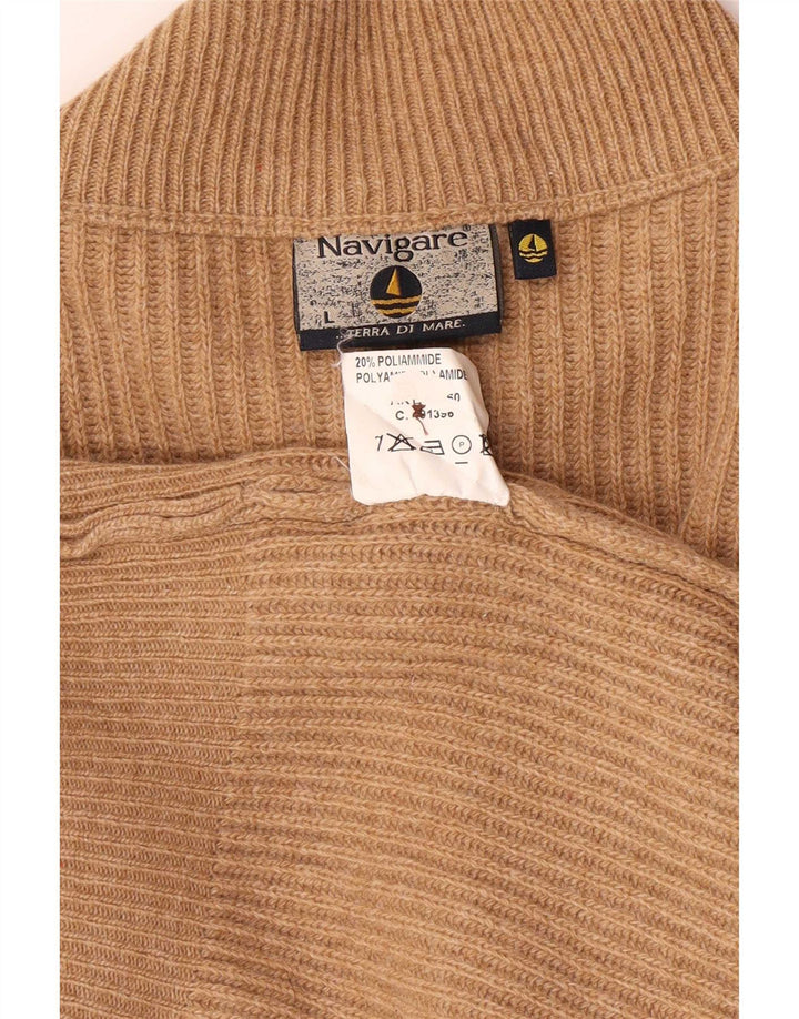 Ανδρικό πουλόβερ με ζακέτα Navigare Large Beige Lambswool