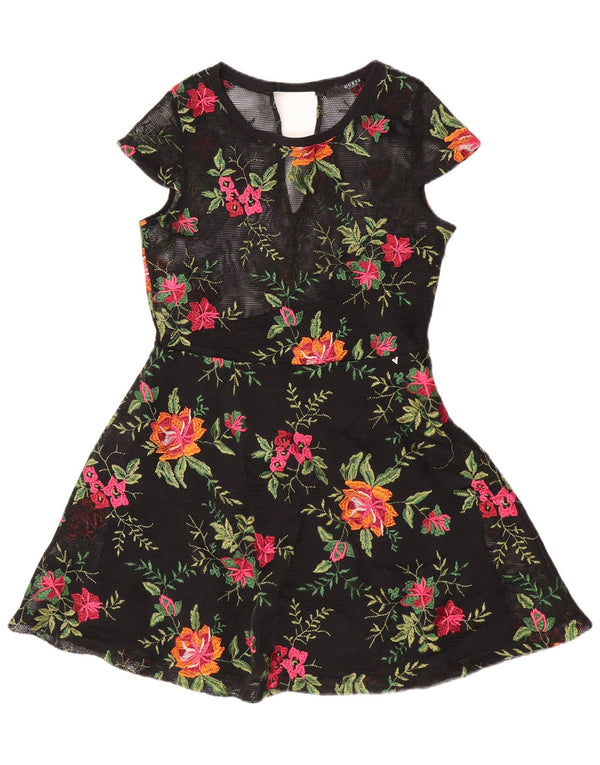 Guess Womens See Through A-Line UK 8 Small Black Floral Polyester