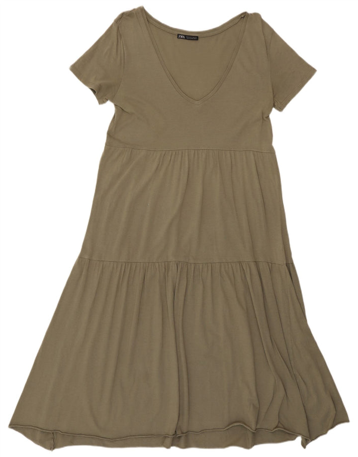 Zara Γυναικείο Φόρεμα A-Line UK 10 Small Khaki