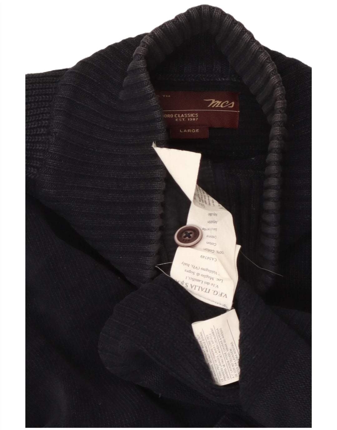 MARLBORO CLASSICS Ανδρικό πουλόβερ με κουμπιά για λαιμό, μεγάλο μπλε βαμβακερό