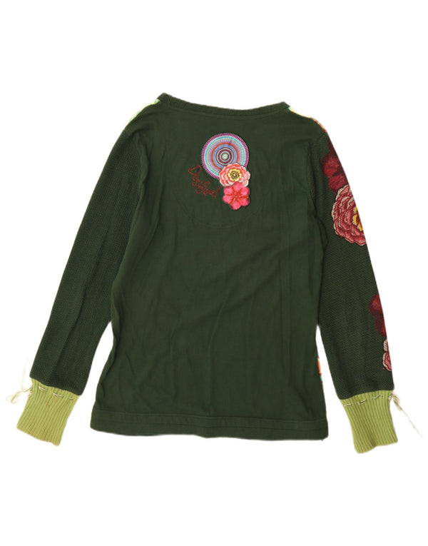 DESIGUAL Womens Graphic Top Long Sleeve UK 18 XL Green Floral